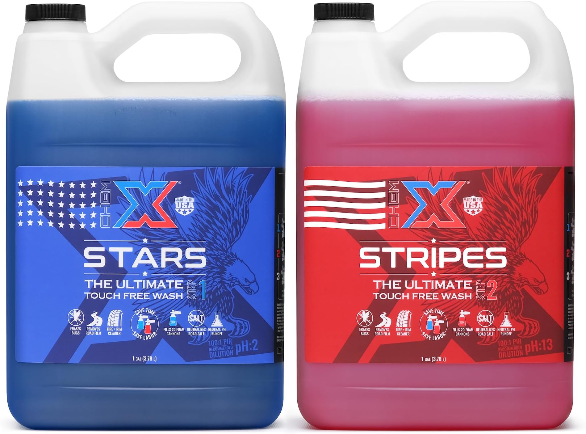 Chem-X 星条旗究極のタッチフリー泡洗車(各1ガロン)。