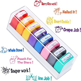 8Pcs Teacher Stamps for Classroom Self-inking Stamps for Teachers Funny Personalized Teacher Stamps for Grading Office Teacher Supplies for Classroom Elementary Homework Reward with Bonus Storage Tray