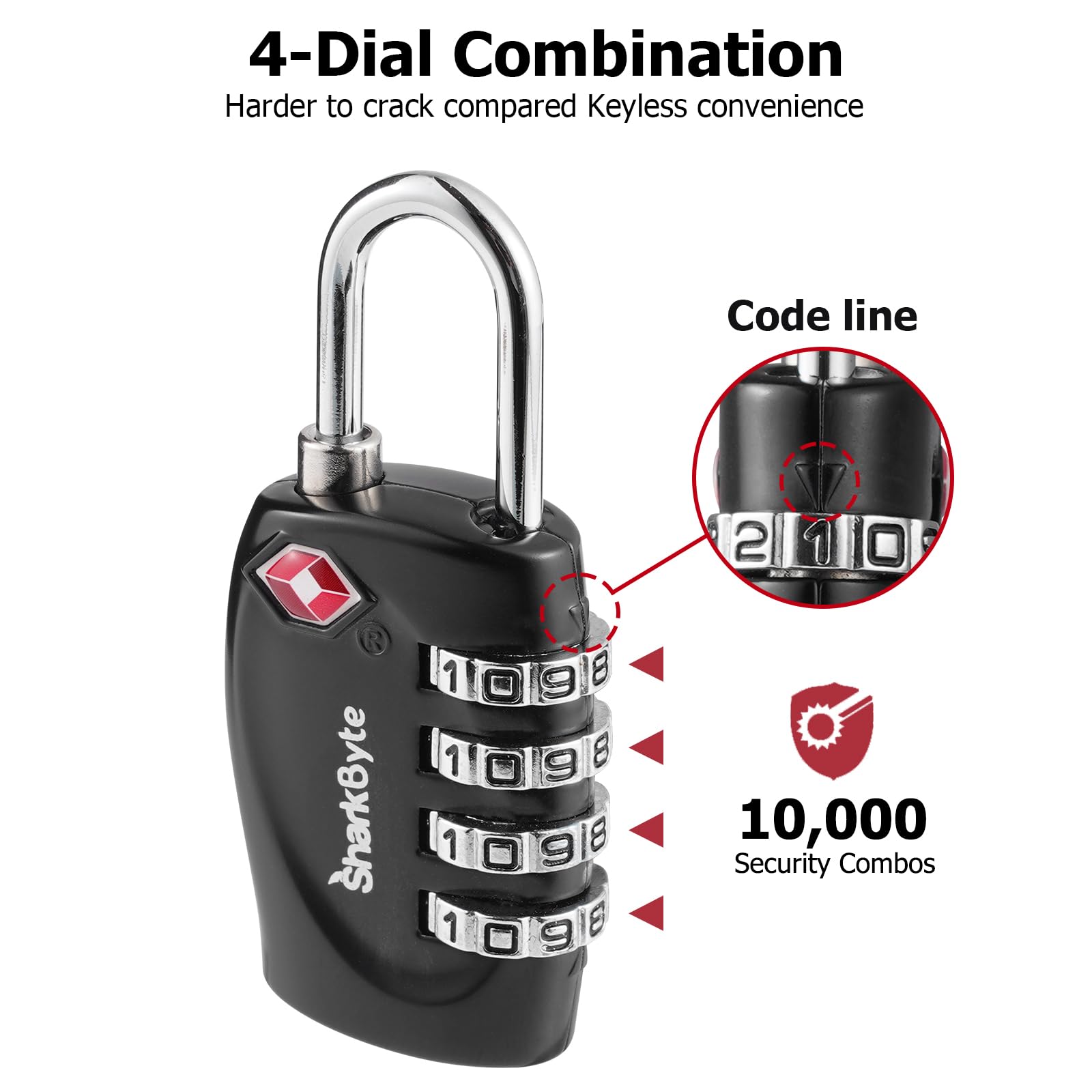 SharkByte TSA Suitcase Locks - 4-Dial Safety Travel