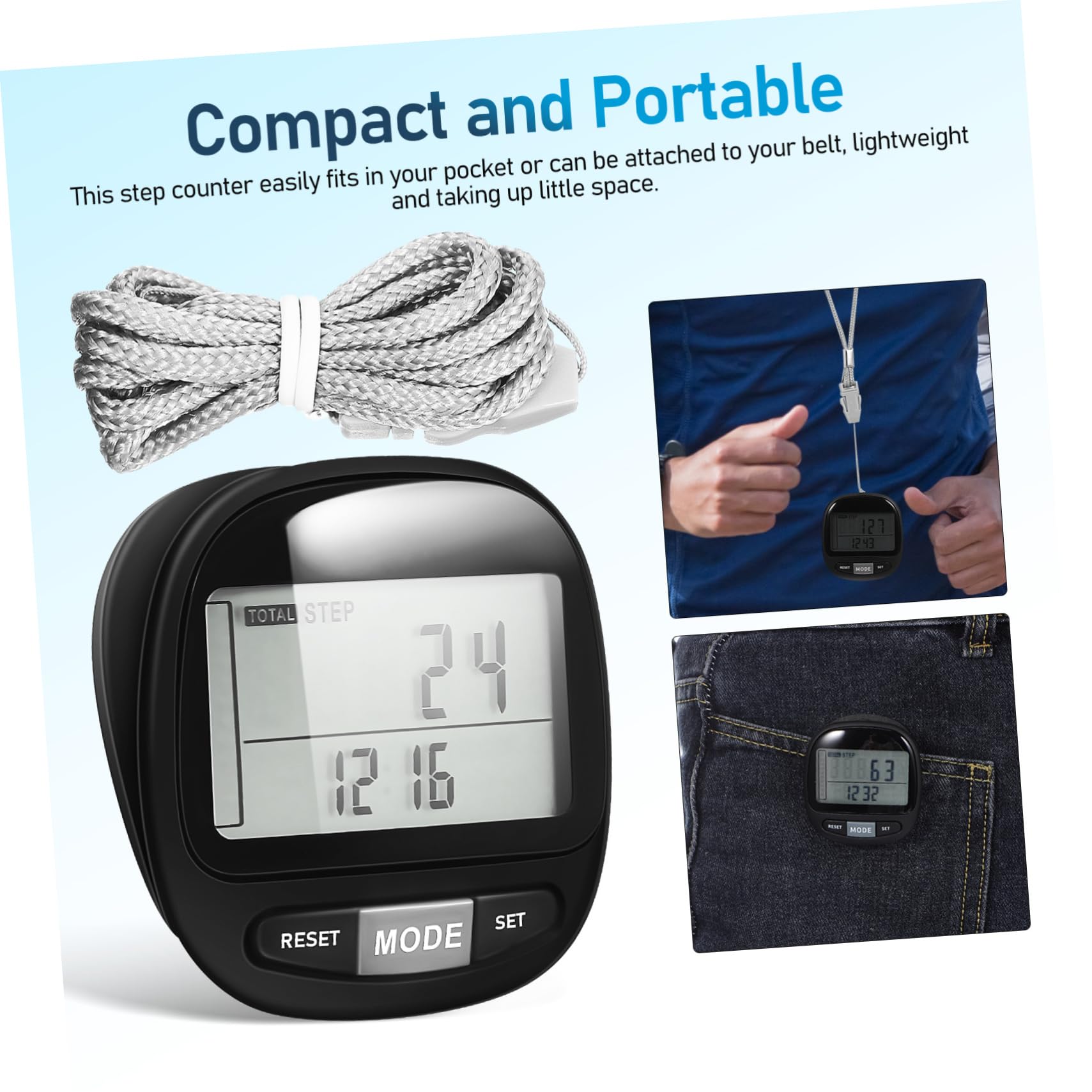 ibasenice Walking Counter Pedometer Wearable Step Counter 3D Sensor Easy to Use for Outdoor Activities