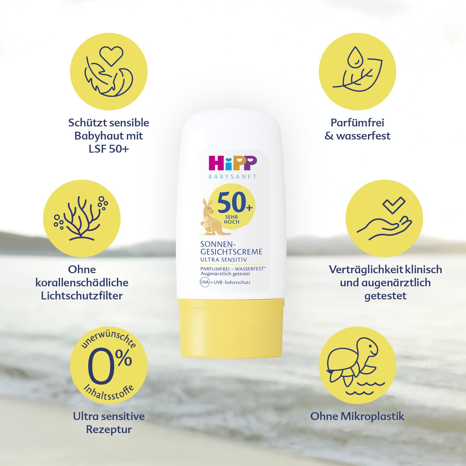 HiPP Babysanft Sonnen krem do twarzy LSF (SPF) 50+, bez perfum i wodoodporny, idealny do wrażliwej skóry niemowląt i dzieci, 30 ml