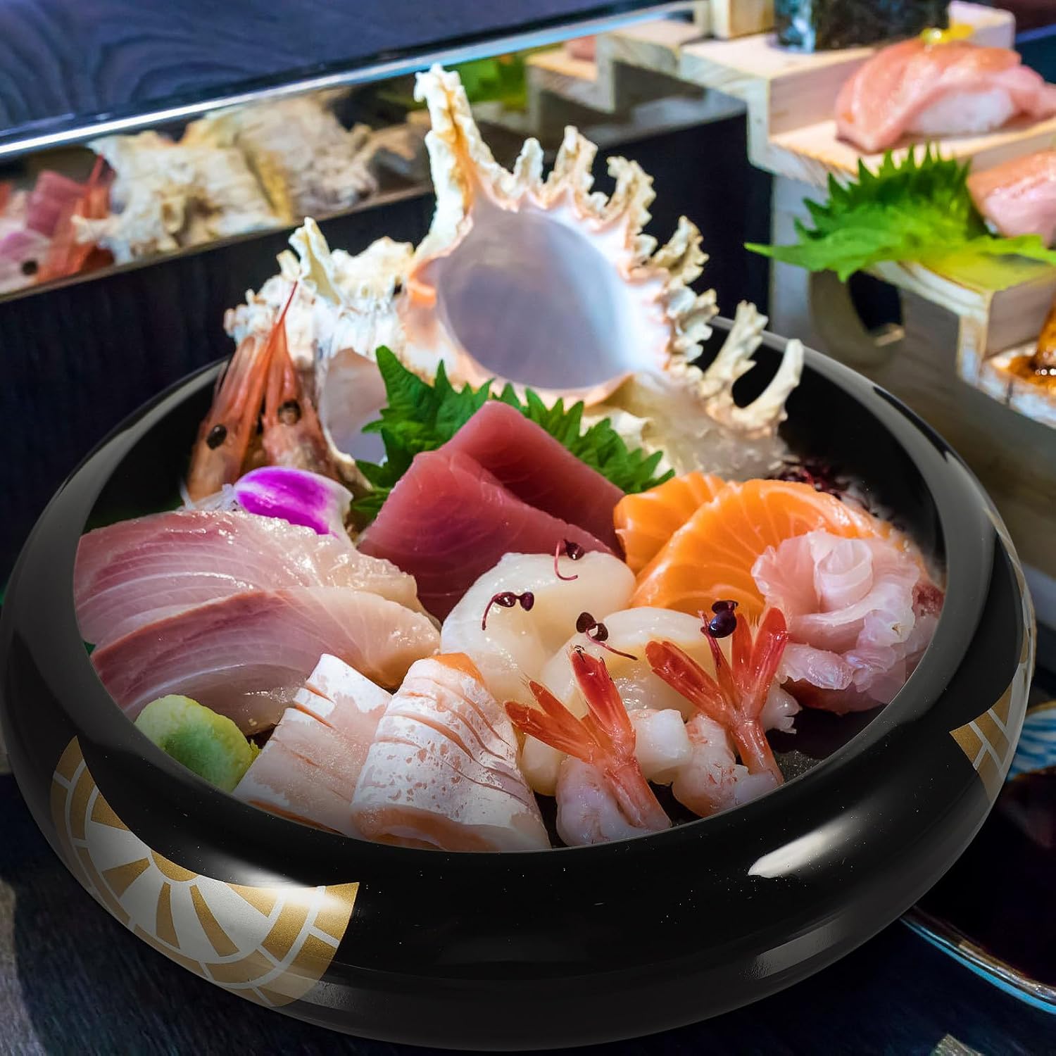 Reusable Sushi Plate and Multi-function Sushi Dish Plastic Serving Tray Small round Japanese Sashimi Plate for Home Dining