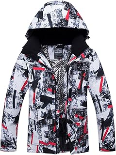 Chaqueta de Snowboard a Prueba de Viento para Hombres, Chaqueta de Snowboard Transpirable de Moda al Aire Libre, Impermeable, Negra y roja Rayada con Capucha, para Deportes de montañismo