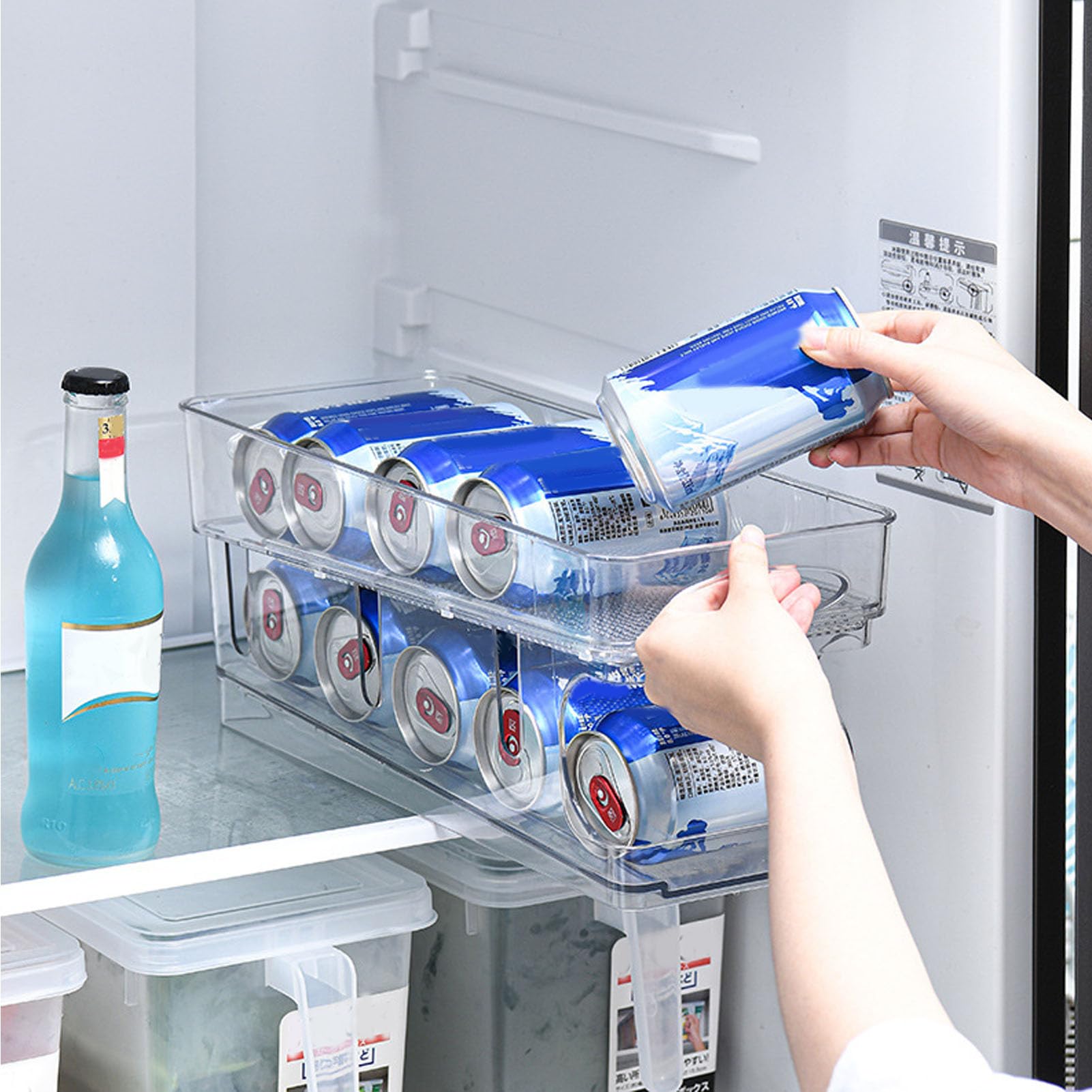 Organizer Per Frigorifero A Gravità 2 Livelli – Contenitore Per Lattine Con Scivolo Automatico, Trasparente, 12 Lattine - 6
