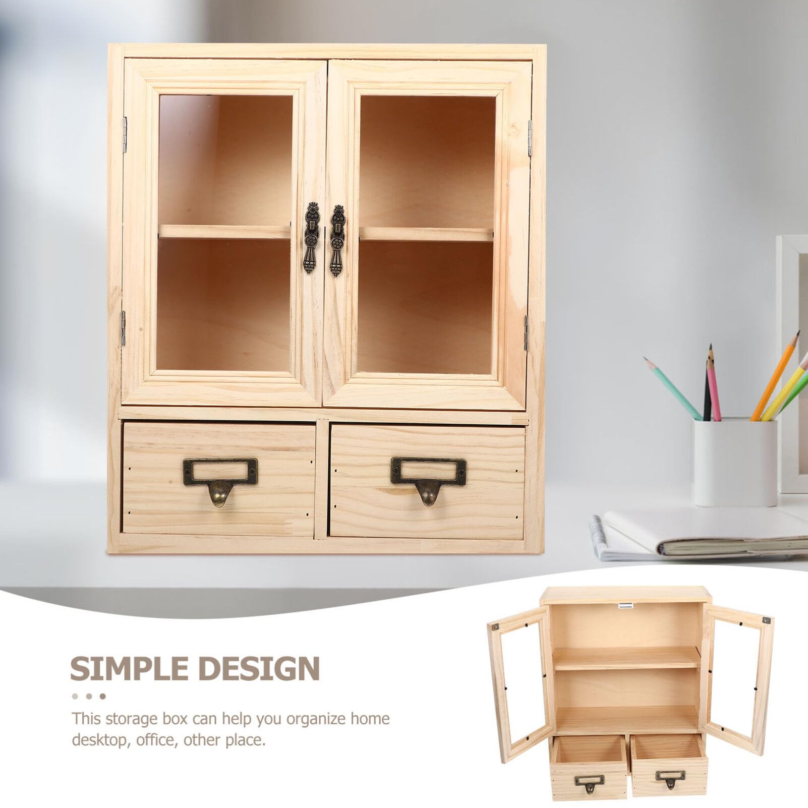 Luxshiny Gabinete de Almacenamiento de Escritorio de Madera Gabinete de Almacenamiento de Encimera de Madera Pequeño de Campo Organizador de Escritorio de Gabinete de Almacenamiento