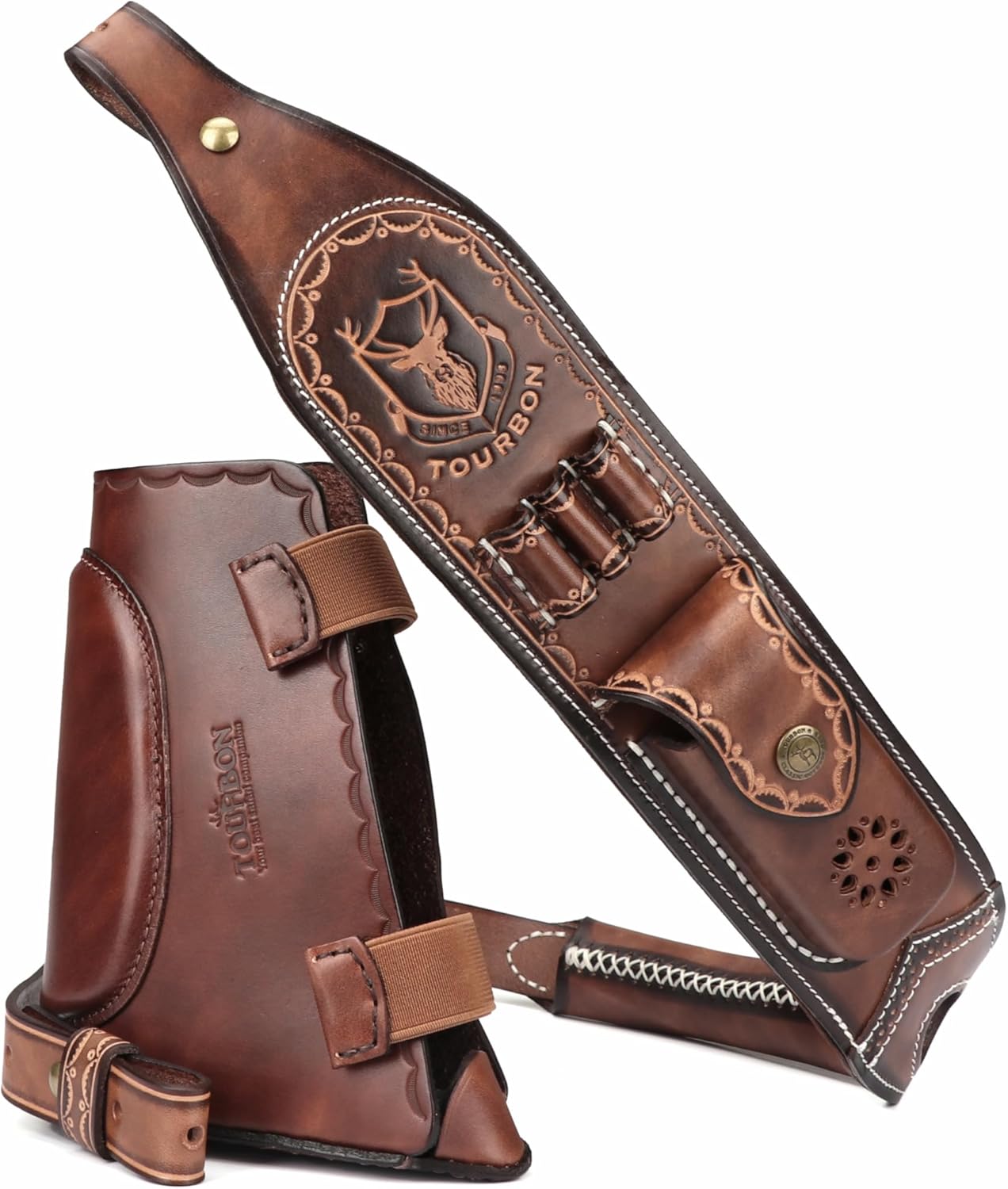 TOURBON Leather Recoil Pad Cheek Rest Pad Left Rifle Handed, Leather Rifle Sling with Pouch, Hunting Shooting Accessories