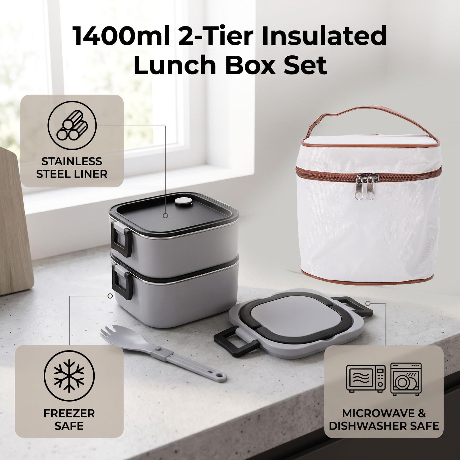 Naroote Portapranzo Coibentato a 2 Strati da 1400 Ml con Borsa Termica