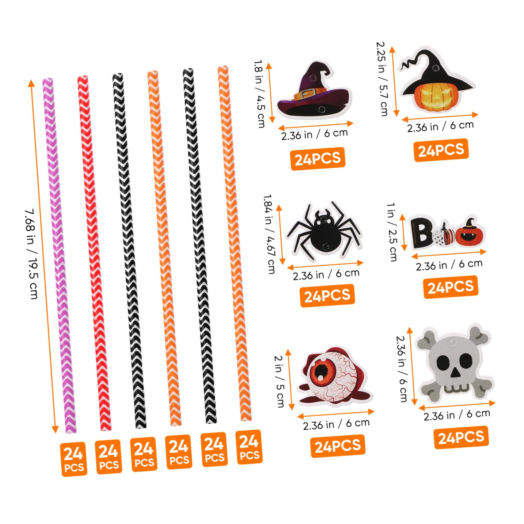 VICASKY 6confezioni Cannucce Di Carta Di Halloween Strisce Stampa Colorata Decorative e Sicure Da Usare Per Feste e Famiglia