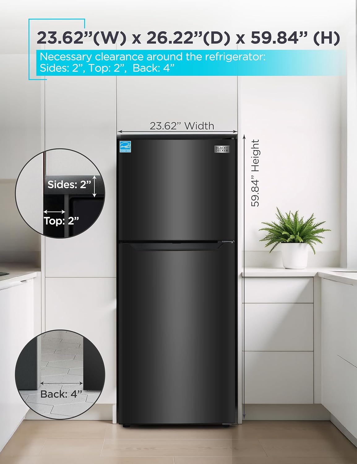 BLACK+DECKER 10 Cu. Ft. Top Mount Refrigerator with Freezer, 2 Door Refrigerator with Top Freezer and Adjustable Temperature Control, ENERGY STAR,BR1000HB, Black Black 10 Cu. Ft. image 7 of 7 B0D41JR6B2