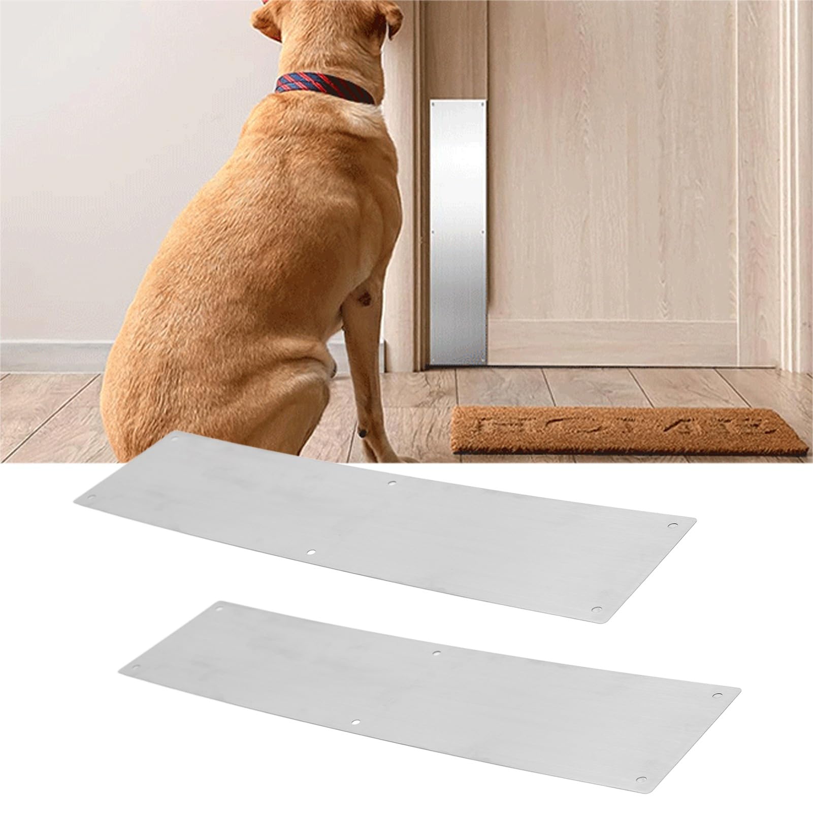 Placa de protección para puerta de acero inoxidable, 2 piezas Placa de protección rectangular para puerta exterior Placa de protección contra rayones con 12 tornillos para puerta