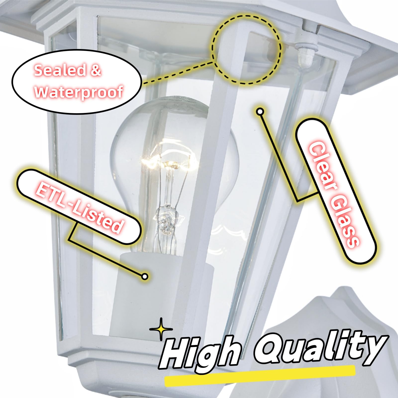 WISBEAM Lanterna da parete per esterni, applique da parete come lampada da portico, base E26 60W Max, alloggiamento in metallo più vetro, posizione bagnata, certificazione ETL, lampadine non incluse