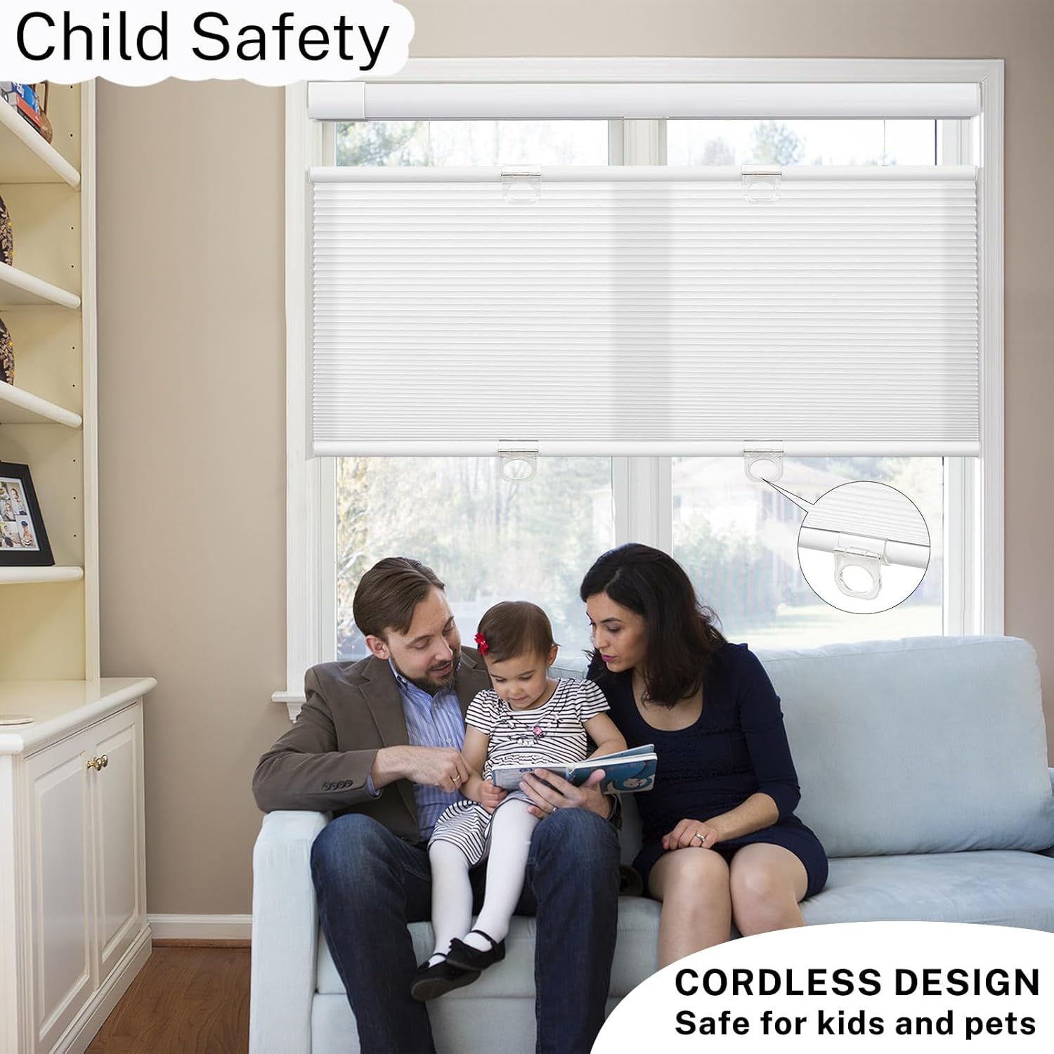 MiLin Top Down Bottom Up Cordless Cellular Shades No Tools No Drill Blinds for Windows Shades for Indoor Windows Honeycomb Blinds - Light Filtering White