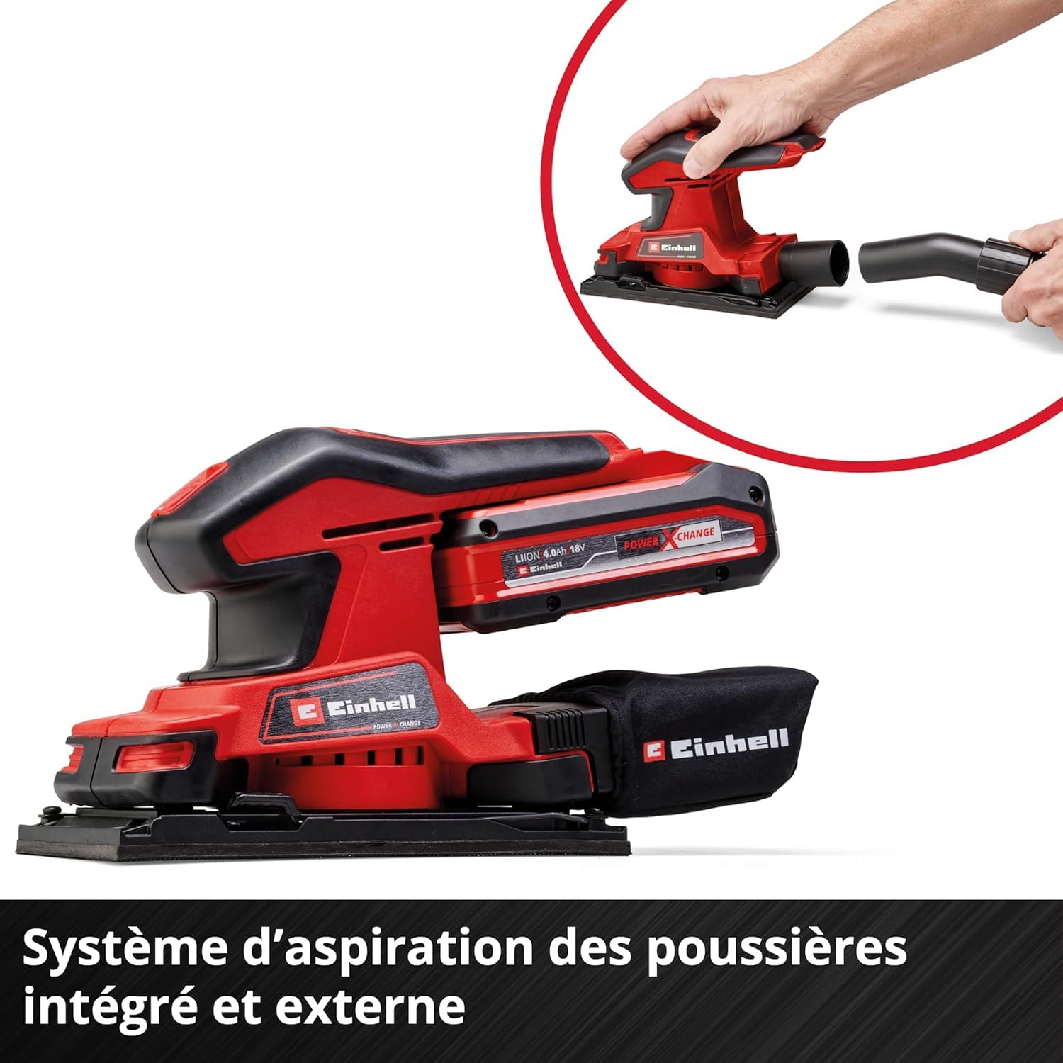 Einhell Ponceuse vibrante sans fil TC-OS 18/187 Li-Solo Power X-Change (18V, fixation auto-agrippante, Softgrip, avec feuille de papier abrasif) Livré sans Batterie ni Chargeur