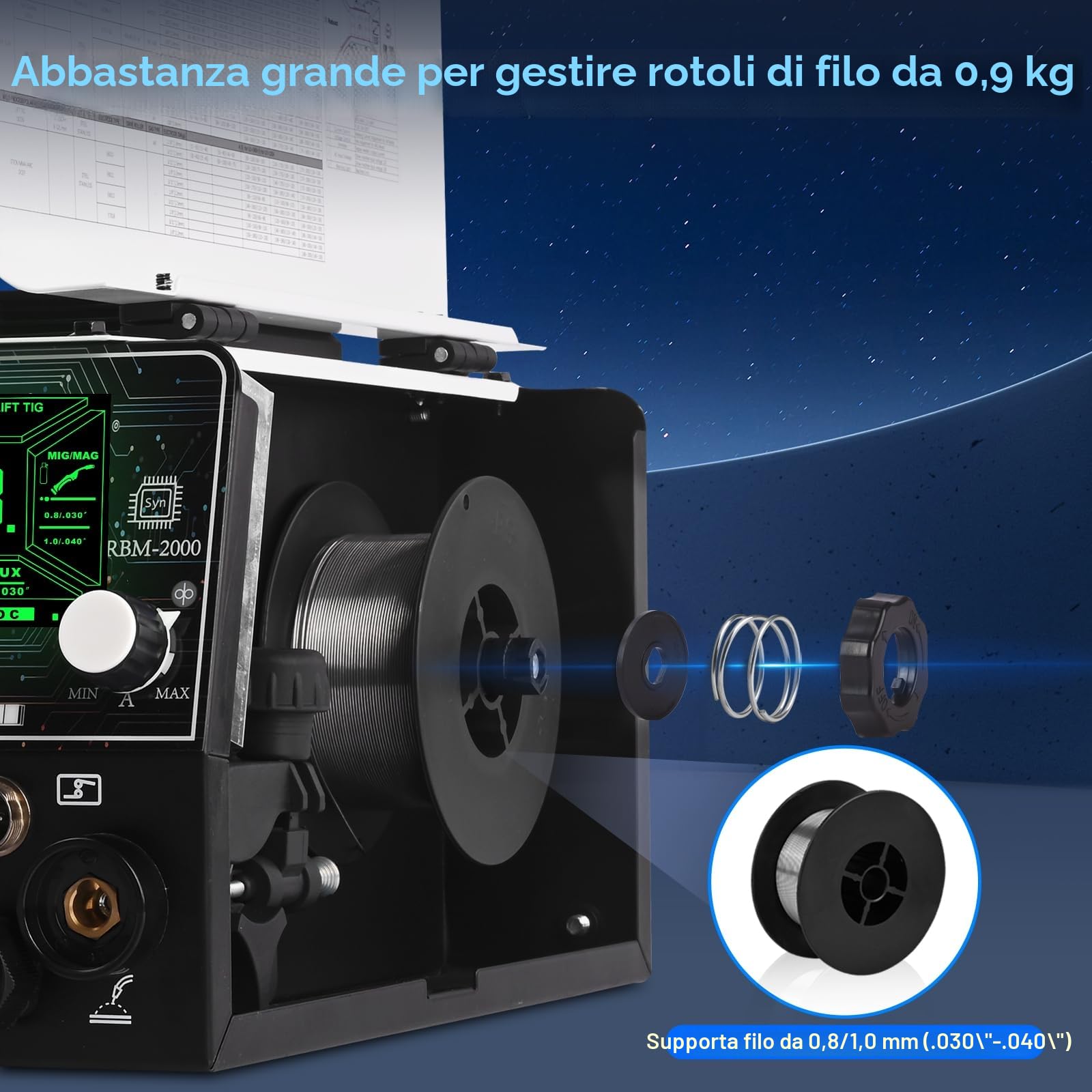 Reboot RBM2000 PRO Saldatrice MIG 200A 5 in 1 Inverter Sinergico MIG Gas/Gasless MMA Lift TIG Spot Display LED