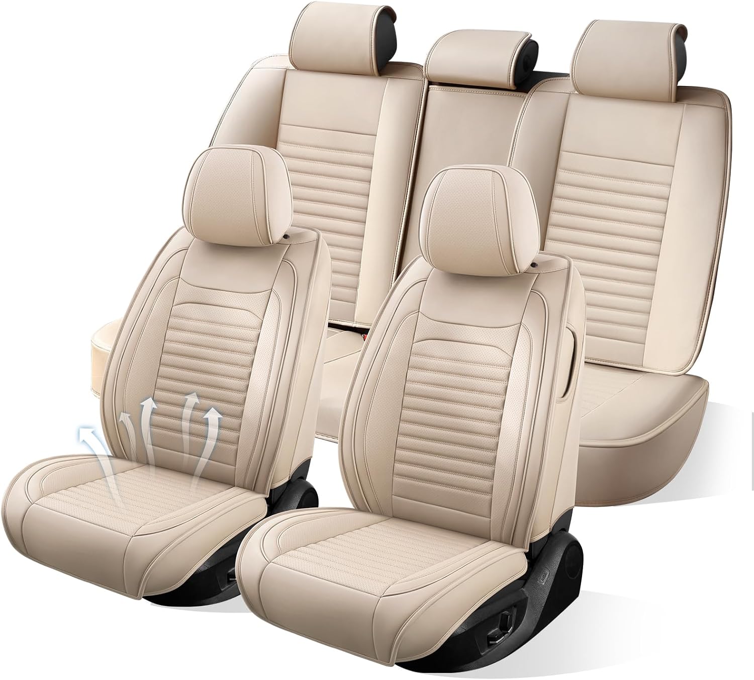 Car Seat Covers Full Set Fit for Lexus ES350 2007-2026, Premium Faux Leather Car Seat Protector,Breathable Anti-Slip Full Wrapping Edge Seat Covers(Beige,Full Set)