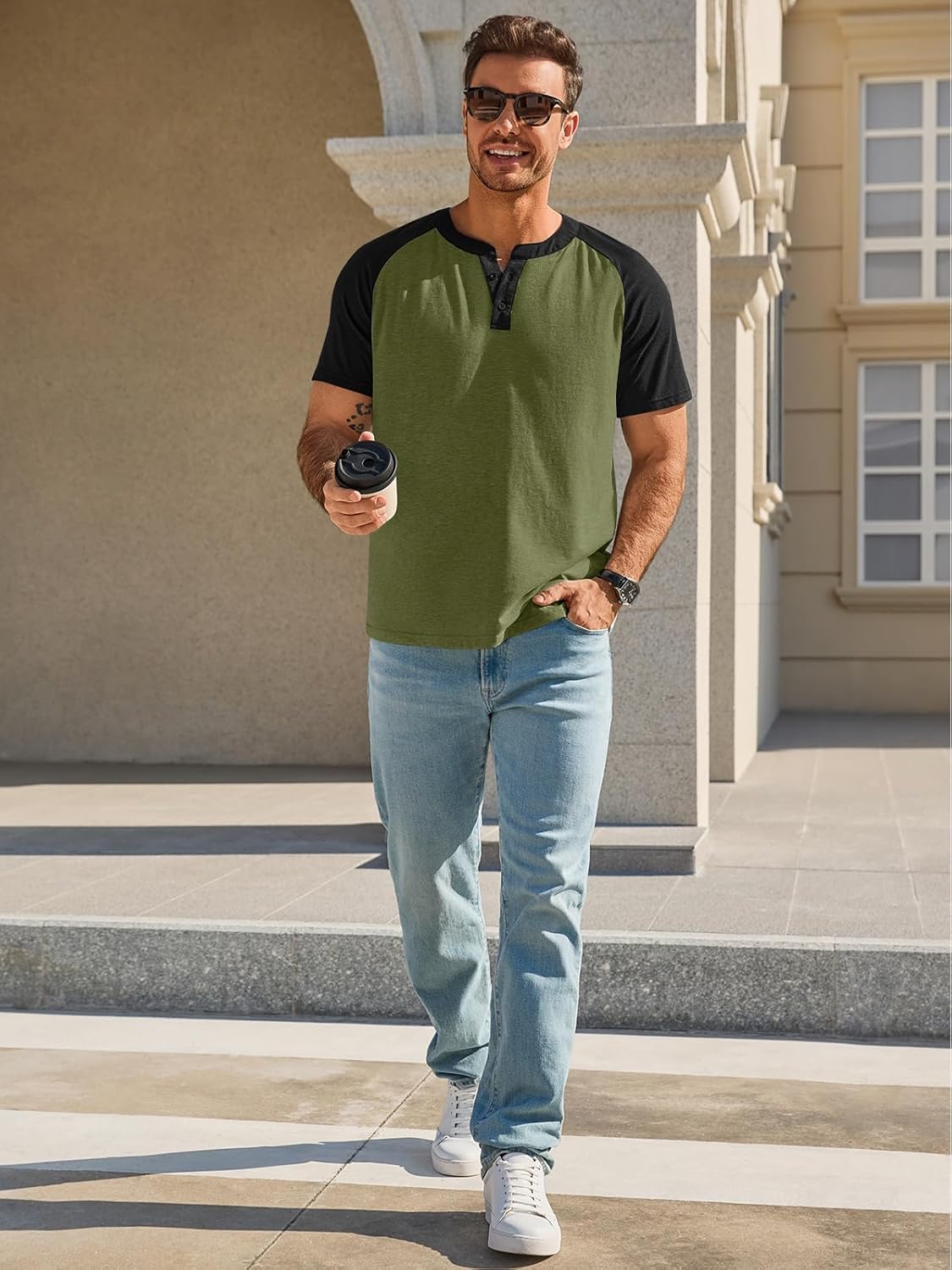 Runcati Mens Henley Shirts Raglan Short Sleeve Casual Baseball Tees Summer Classic Color Block Workout T- Shirts - Image 5