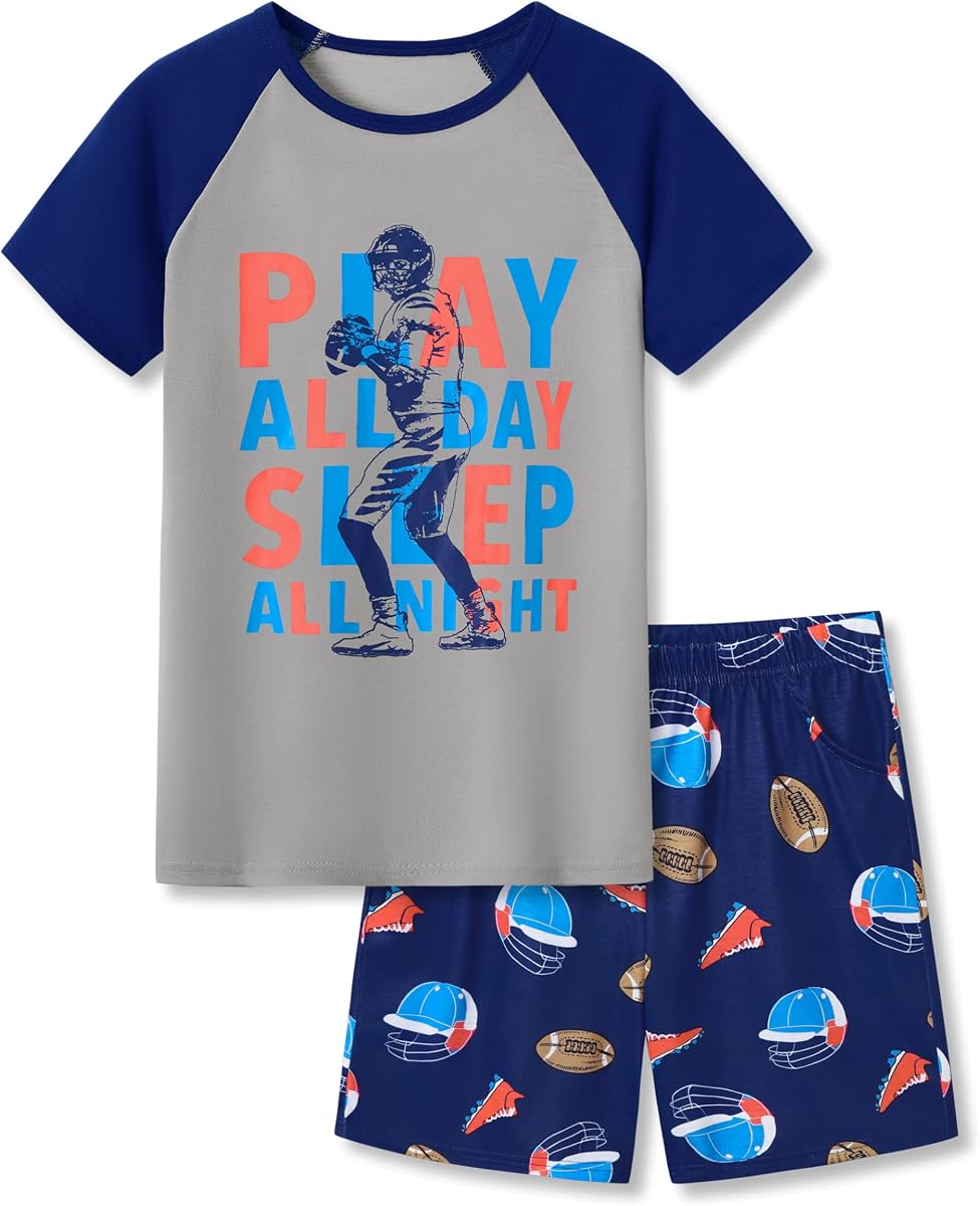 Boys Pajamas, Teal & Navy Face Short-Sleeve and Shorts, Sizes 6-18