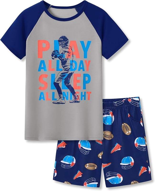 Boys Pajamas, Teal & Navy Face Short-Sleeve and Shorts, Sizes 6-18