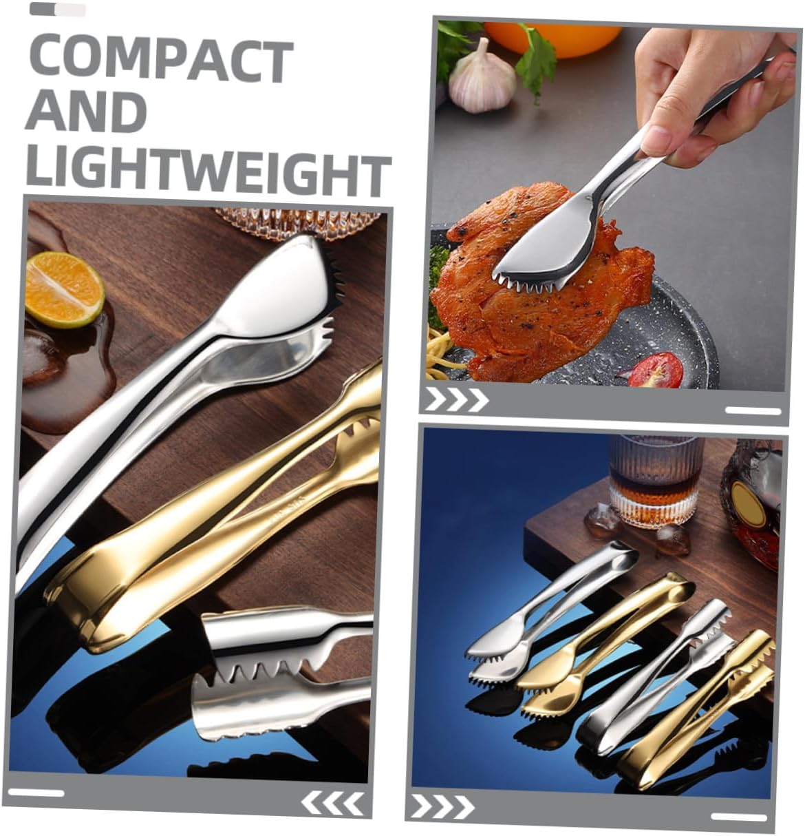 2pcs Stainless Steel Ice Tongs with Teeth Multi-function Household Food Clips for Dessert Bread Bbq and Ice Bucket Use Compact Lightweight Design for Kitchen and Party Serving