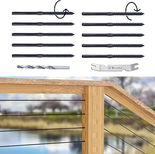 Muzata 10Pack 1/8" Black Swage Lag Screws Left & Right Black Cable Railing Hardware Kit Handed Thread for Wood Post T316 Stainless Steel Stair Deck WoodBudget System 5 Pairs CK17, CA7