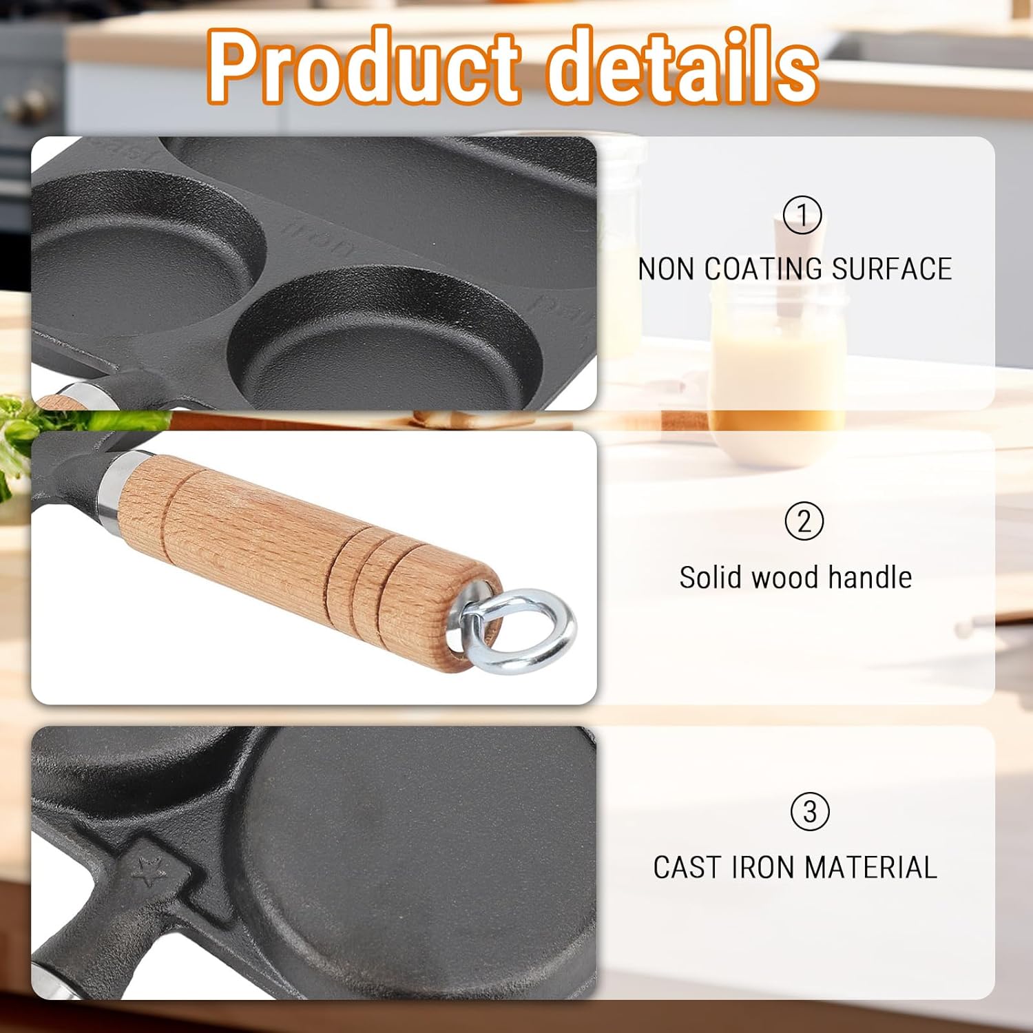 Nonstick Egg Frying Pan, 3 Section Egg Frying Pan Divided Grill Frying Pan Heat Resistant Handle Skillet Mini Pancake Pan for Breakfast, Egg, Bacon