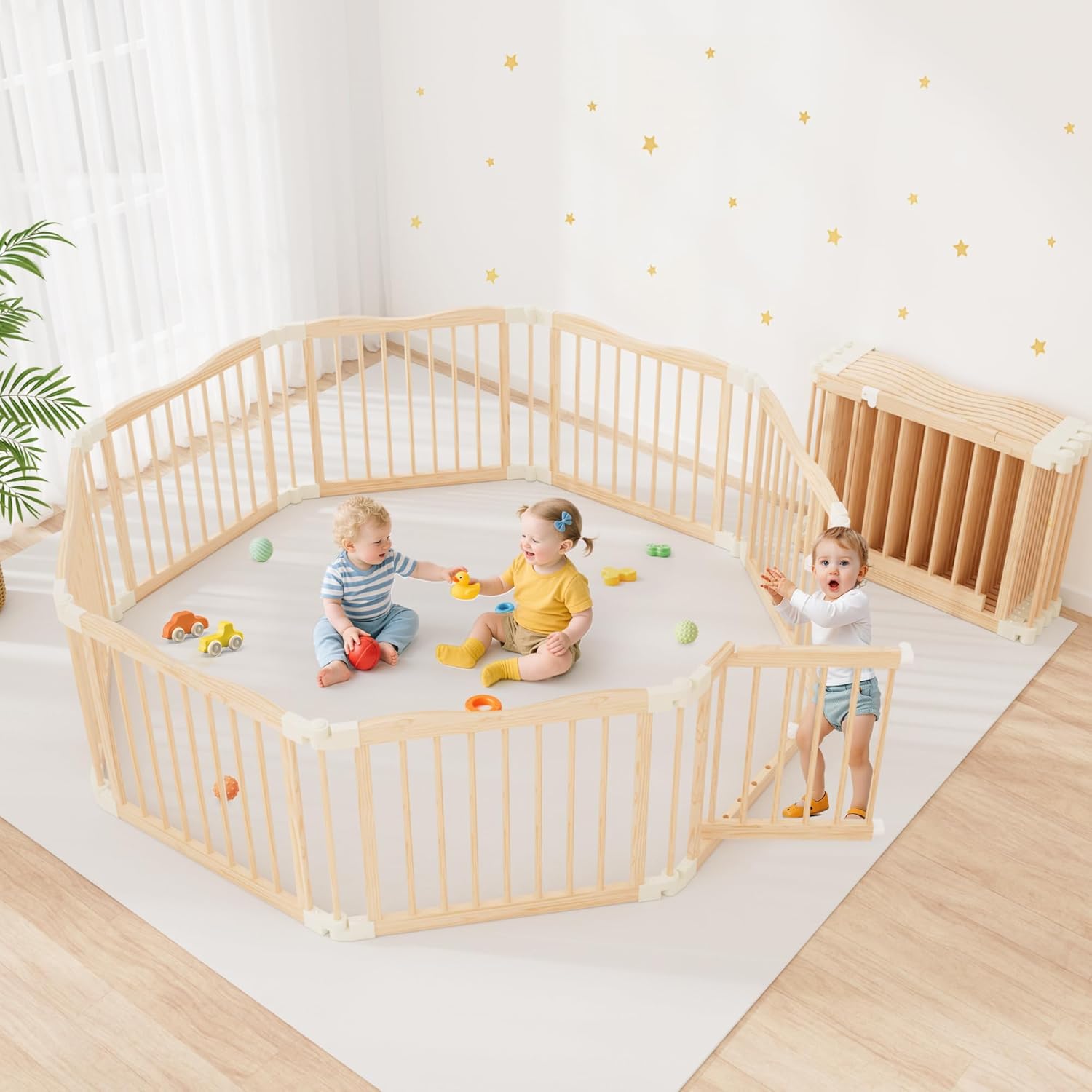 Wooden Baby Playpen, 8 Panels for Home Use