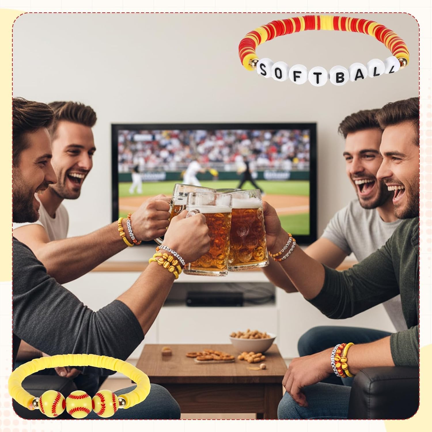 24 Pack Sports Charm Bracelets,Softball Bracelets Team Gift Letter Adjustable Clay Beaded Bracelet Bulk Sport Party Favors,Softball Gifts for Sport Softball Team Ball Lovers Players Decoration