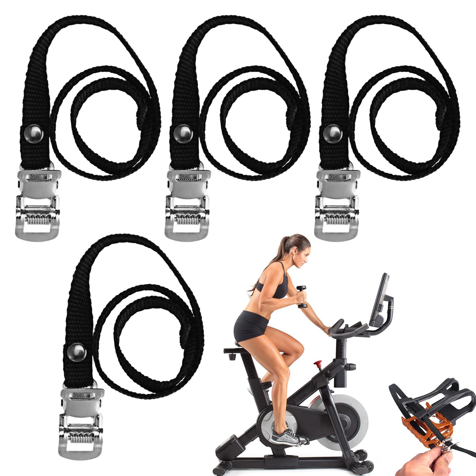Spin Bike Bicycle Toe Straps And Clips Bike Pedal Straps,4Pcs