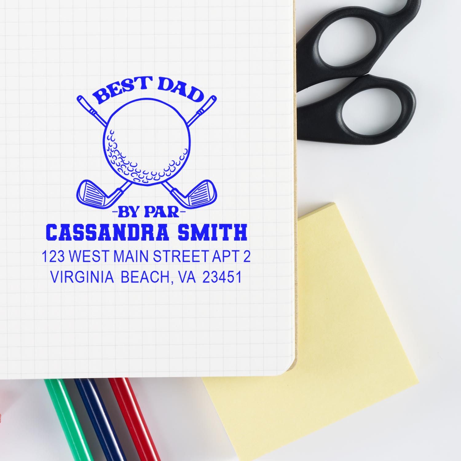 Custom Made Slim Pre Inked Address Stamp Golfing Dad Tribute - Craft Stamp