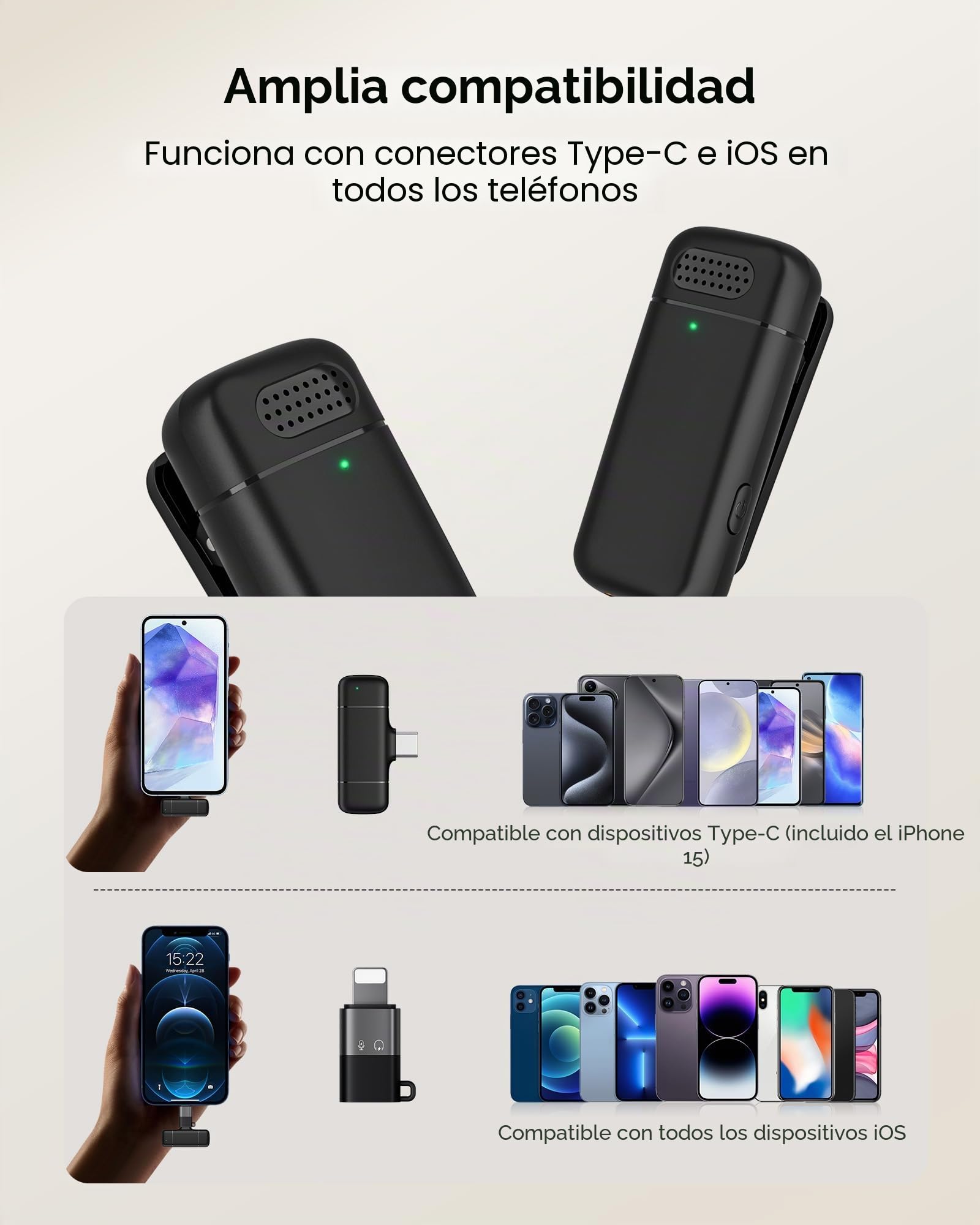 KUKIHO Microfono inalambrico Mini de Solapa para iPhone y Android，Microfono de Clip para Video/Vlogs/Youtube/TikTok Podcasts Estuche de Carga, 40m Alcance.