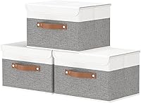 Vista 27 de OUTBROS Cajas de almacenamiento, contenedores de almacenamiento plegables con tapas, cestas de almacenamiento de tela de algodón y lino con asa