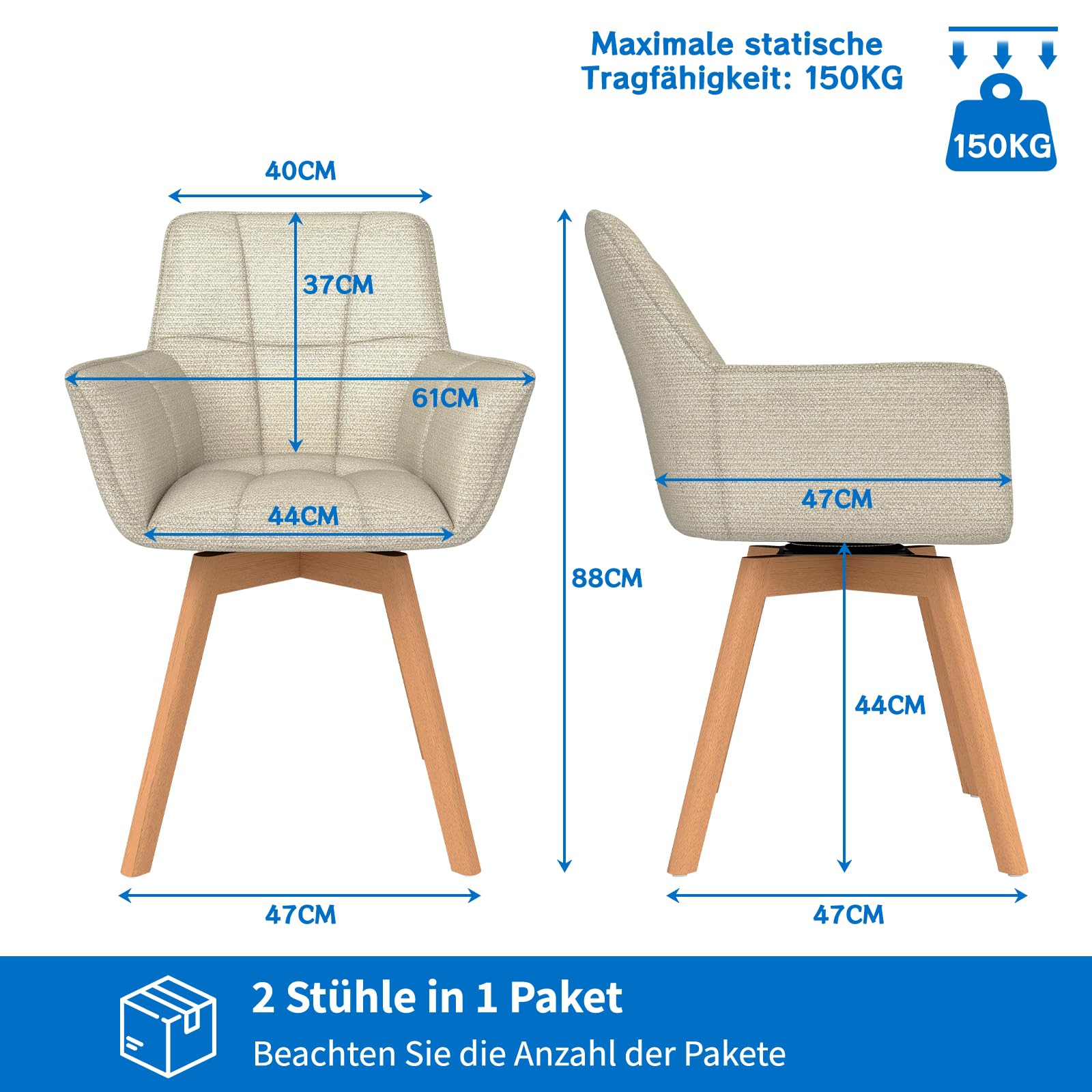 WAFTING 4er Set Drehbare Esszimmerstühle, 360° Drehstuhl mit Armlehnen Holzbeinen, Samtstoff Polsterstuhl für Esszimmer, Wohnzimmer, Küche, Schlafzimmer, Beige