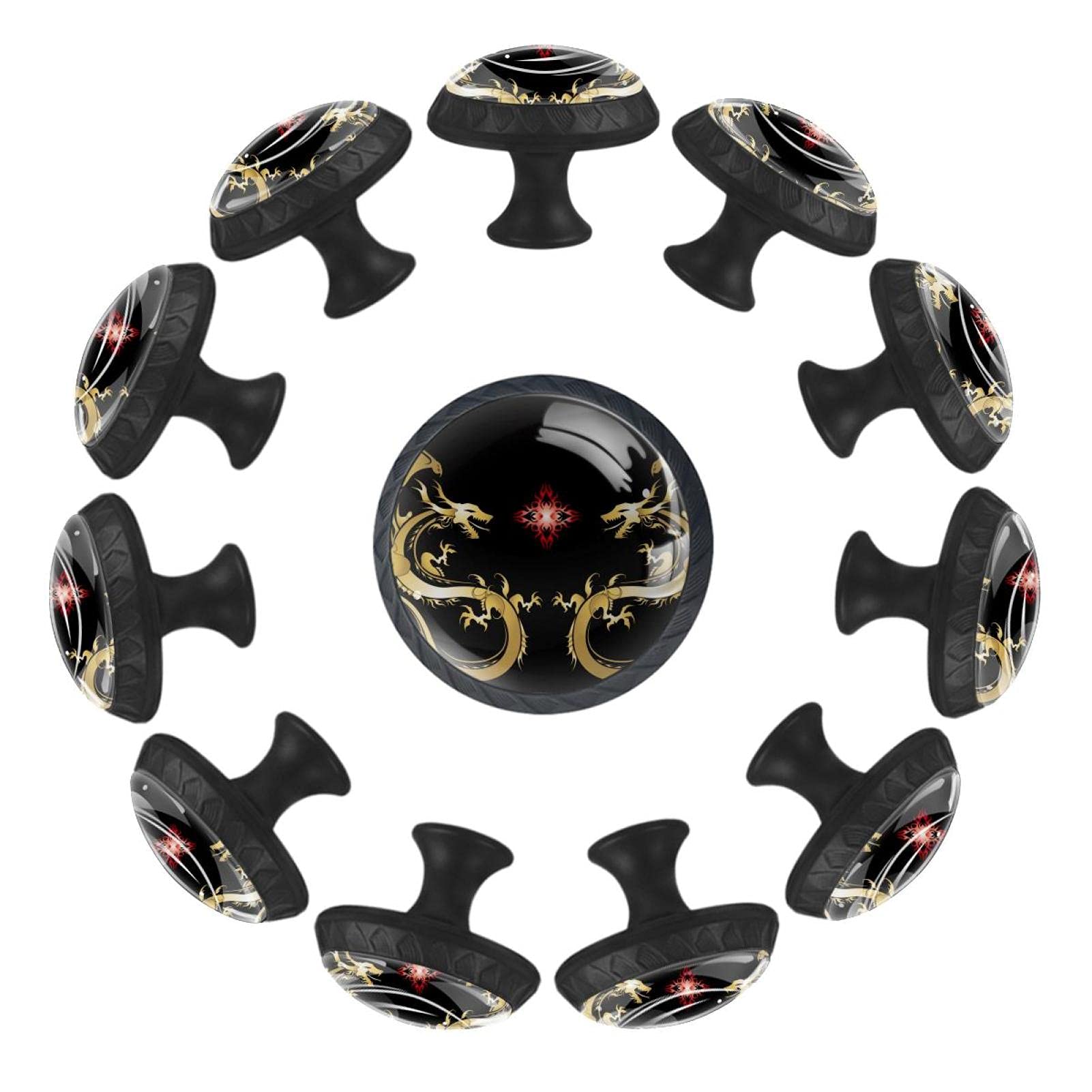 Boutons de tiroir Dragon doré 35 mm Lot de 12 poignées rondes pour commode de chambre
