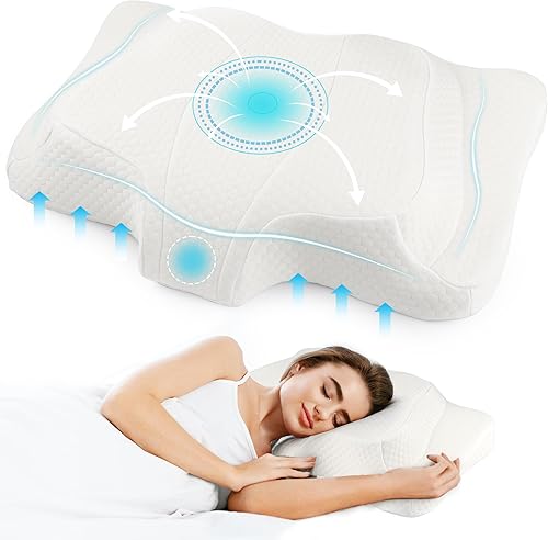 WELTRXE Almohada cervical para aliviar el dolor de cuello y hombros, almohada de espuma viscoelástica para aliviar el dolor, almohada ergonómica