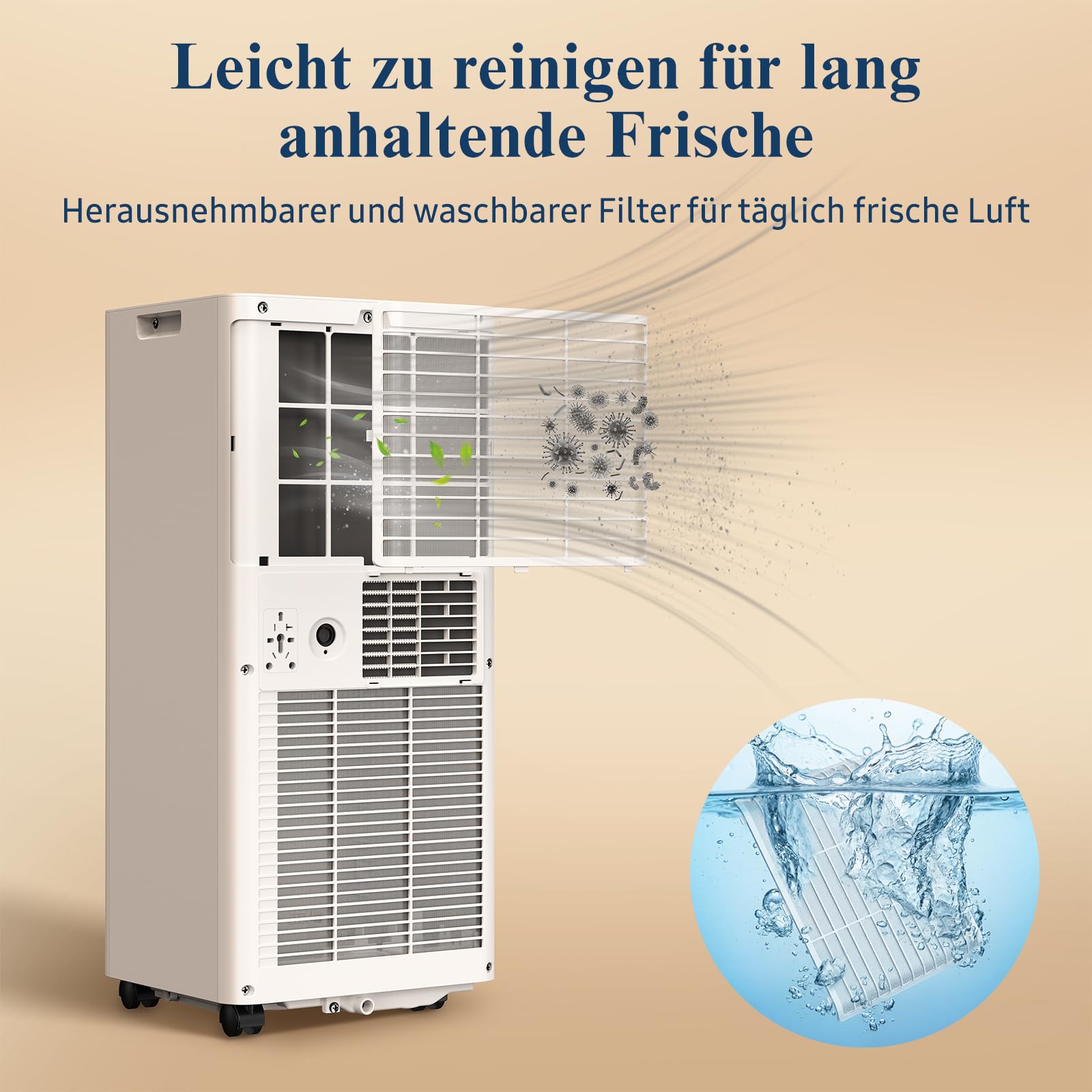Mobile Klimaanlage 9000 BTU 4-in-1 mit LED Display & Fernbedienung, Fenstermontagesatz, Abluftschlauch, bis 88m³ (33㎡)