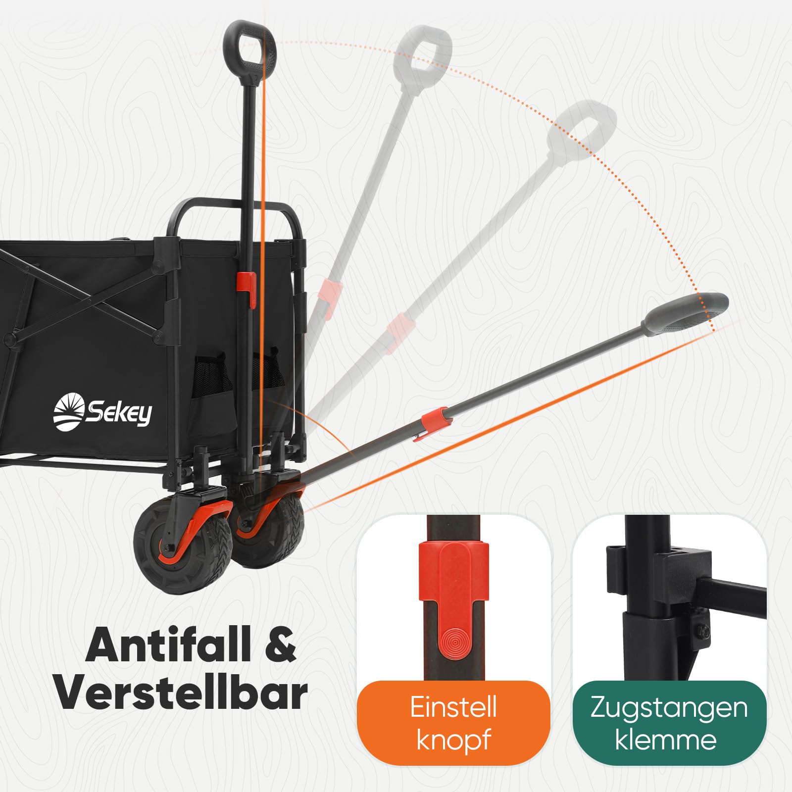 Sekey Bollerwagen Faltbar XXL 200KG 155L, Breite Blasformräder Speziell als Faltbarer Bollerwagen Strand, Strandwagen Klappbar mit Heckklappe, Diamant 2001, Schwarz