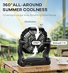 DOWILLDO 20000mAh Battery Operated Fan, Camping Fan Rechargeable with LED Light & Hooks, Portable Tent Fan Outdoor for Picnic, Barbecue, Fishing, Travel（Black）