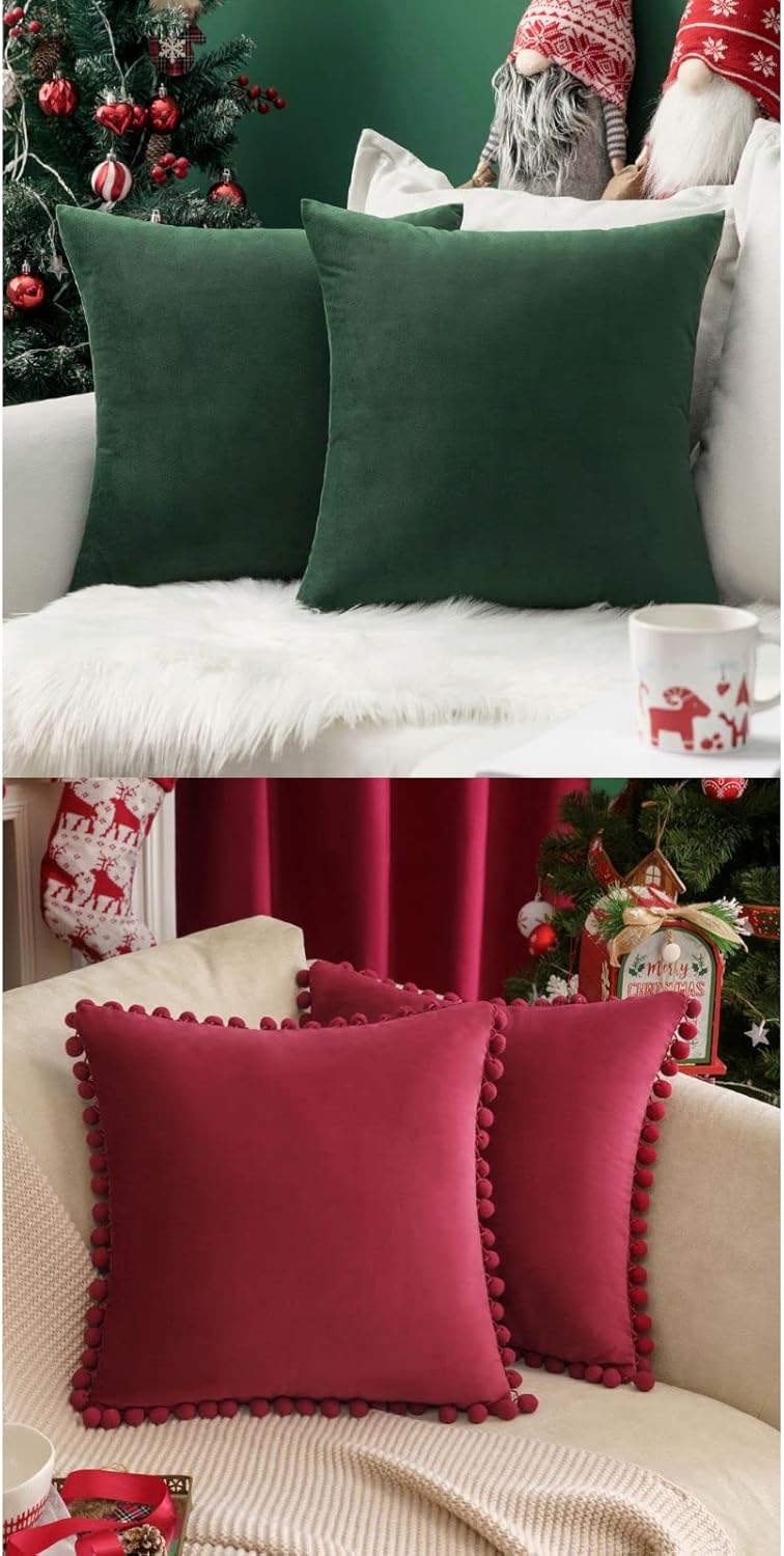 MIULEE Green Velvet Soft Christmas Pillow Cover & Pack of 2