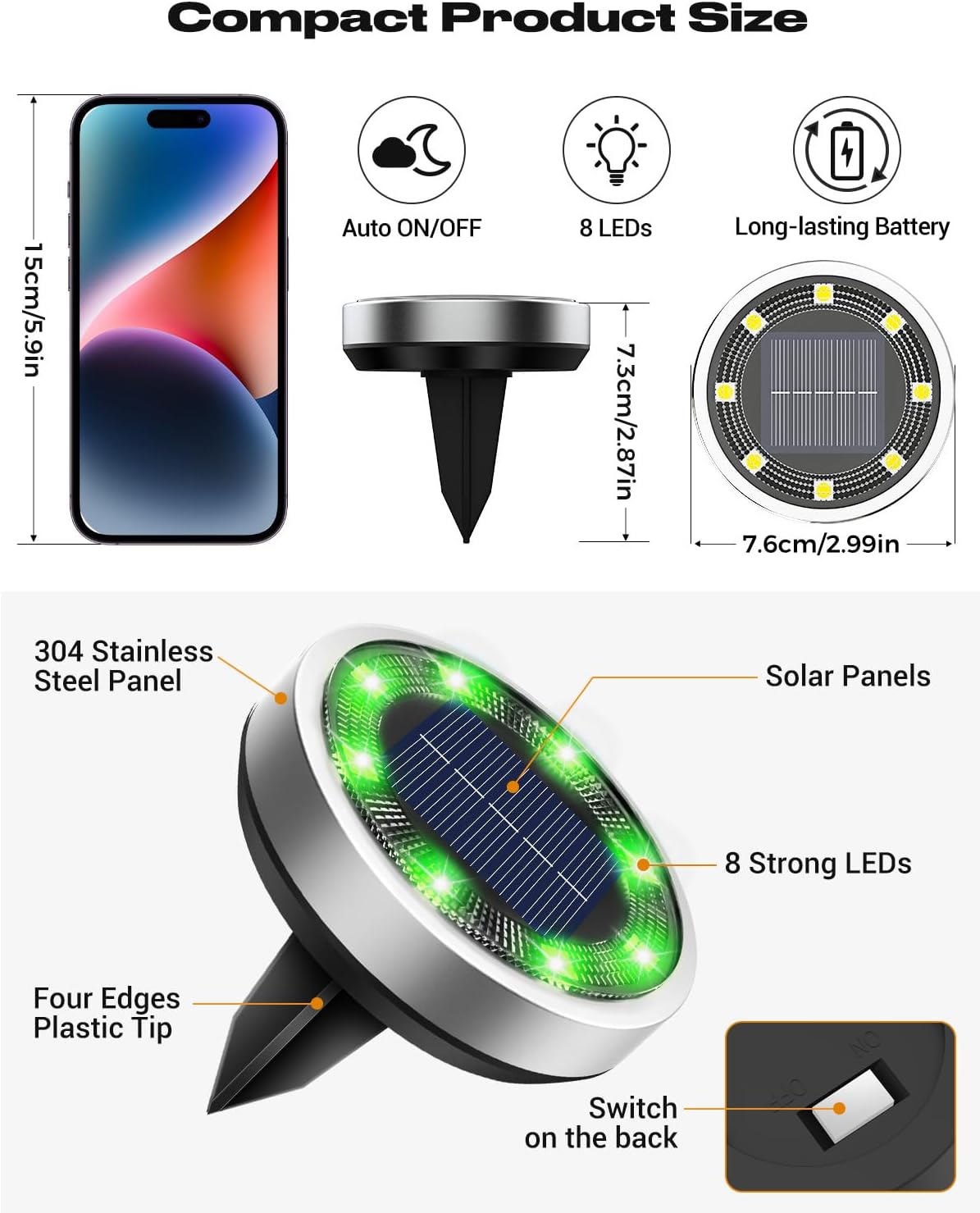 btfarm 16 Pack Solar Lights Outdoor, 8 LED Solar Ground Lights IP65 Waterproof Flat Solar Disc Light, Pathway Lights for Garden Lawn Patio Yard Path Landscape, Green