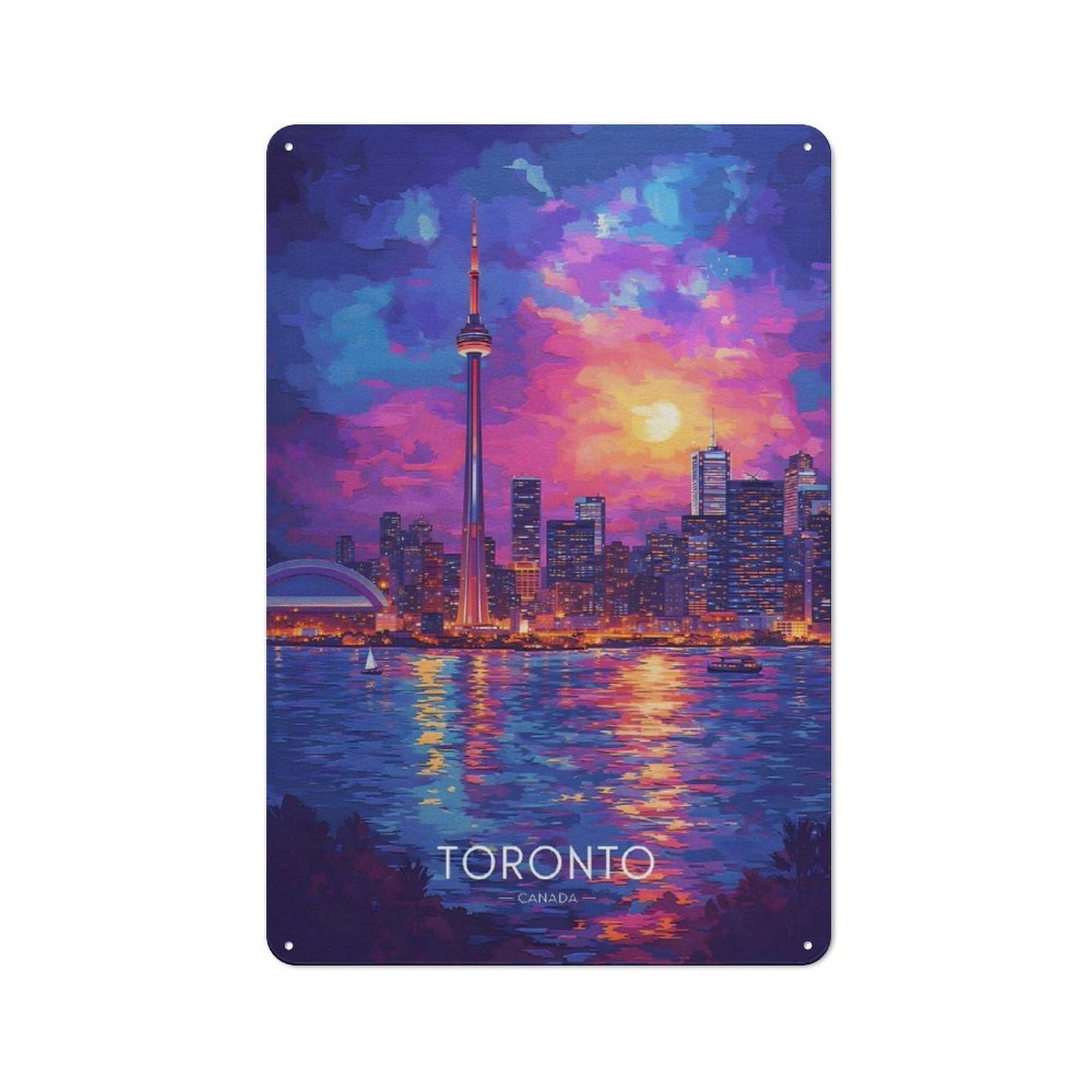 Junmoney Style-3 Everyday Toronto Skyline At Sunset(3) Decorative Tin Plaque 30X20cm, Room Wall Plaque For Bedroom, Kitchen, Office Or Living Room
