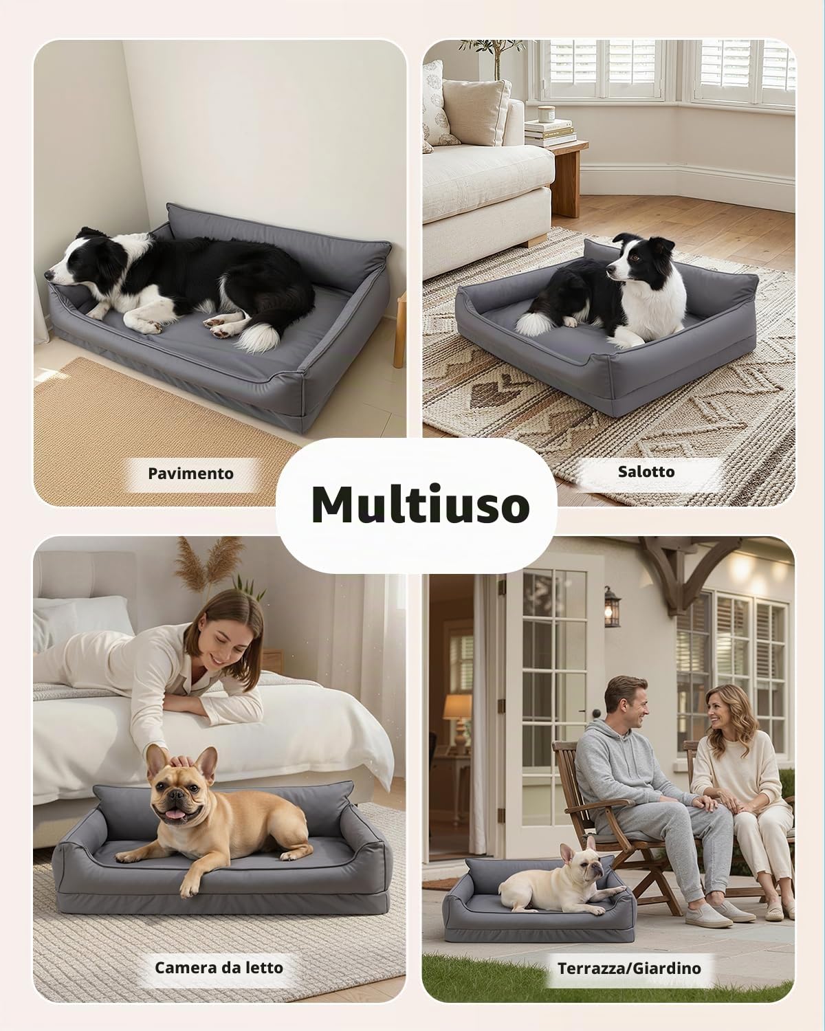 Cuccia Cane Interno Taglia Media,Ecopelle Divano Per Cani Impermeabile-91x68 cm,Cuccia Cane Schiuma a Uovo,Cuscino Rimovibile Lavabile,Lettino Per Cani Antiscivolo, Grigio