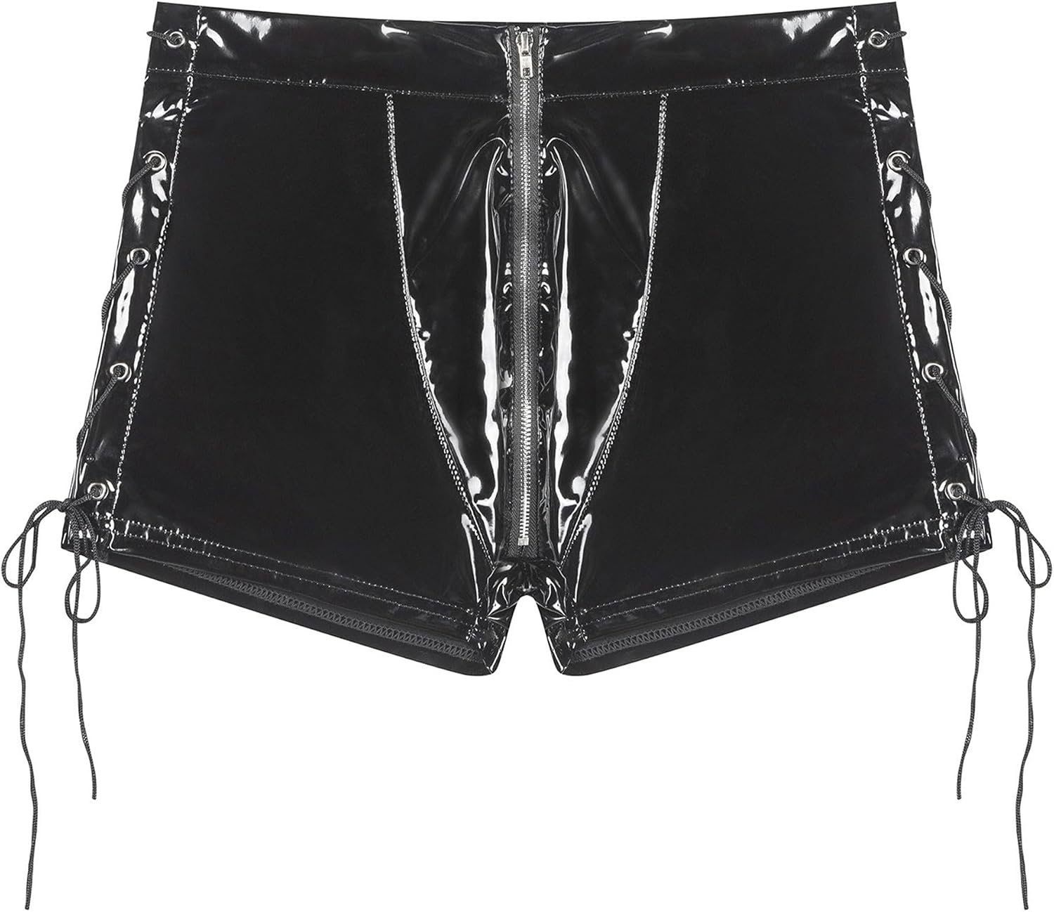 Mens Leather Zipper Crotch Boxers Shorts Sexy Latex Sissy Hot Pants Low Rise Hipster Trunks