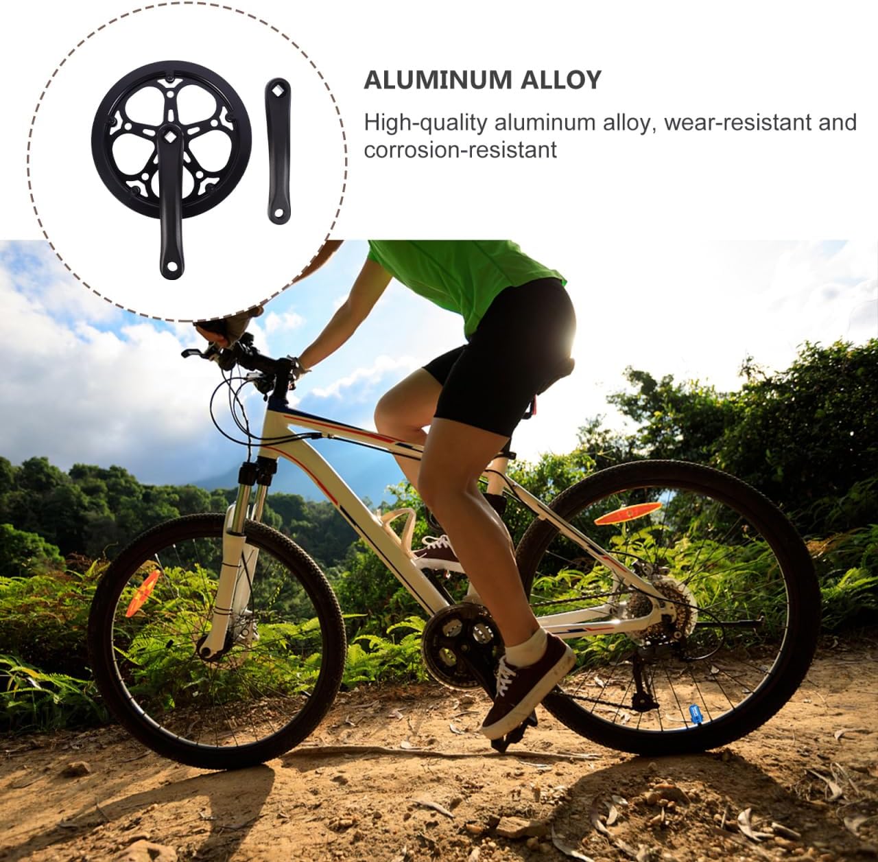 Single Speed Bike Crankset: Heavy Duty Square Taper Crank Replacement with Double Chain Guard Single Ring Bike Chainwheel Chain Ring Set - 170mm 52T Mountain Bicycle Parts for Ebike Riding, No Screws
