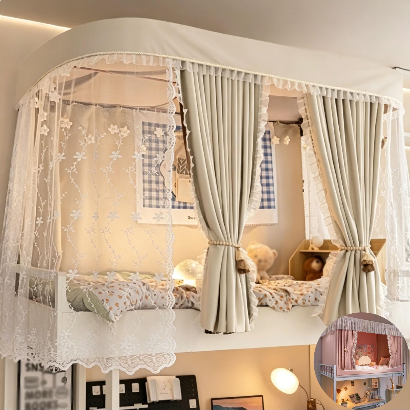 Dosel plegable para cama con rieles deslizantes para proteger el descanso con elegancia