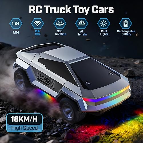 Miniatura 2 de WayEee Auto de control remoto, camión RC de alta velocidad de 11.2 mih para niños de 8 a 12 años, luz LED, 124, 2.4 GHZ, recargable todoterreno