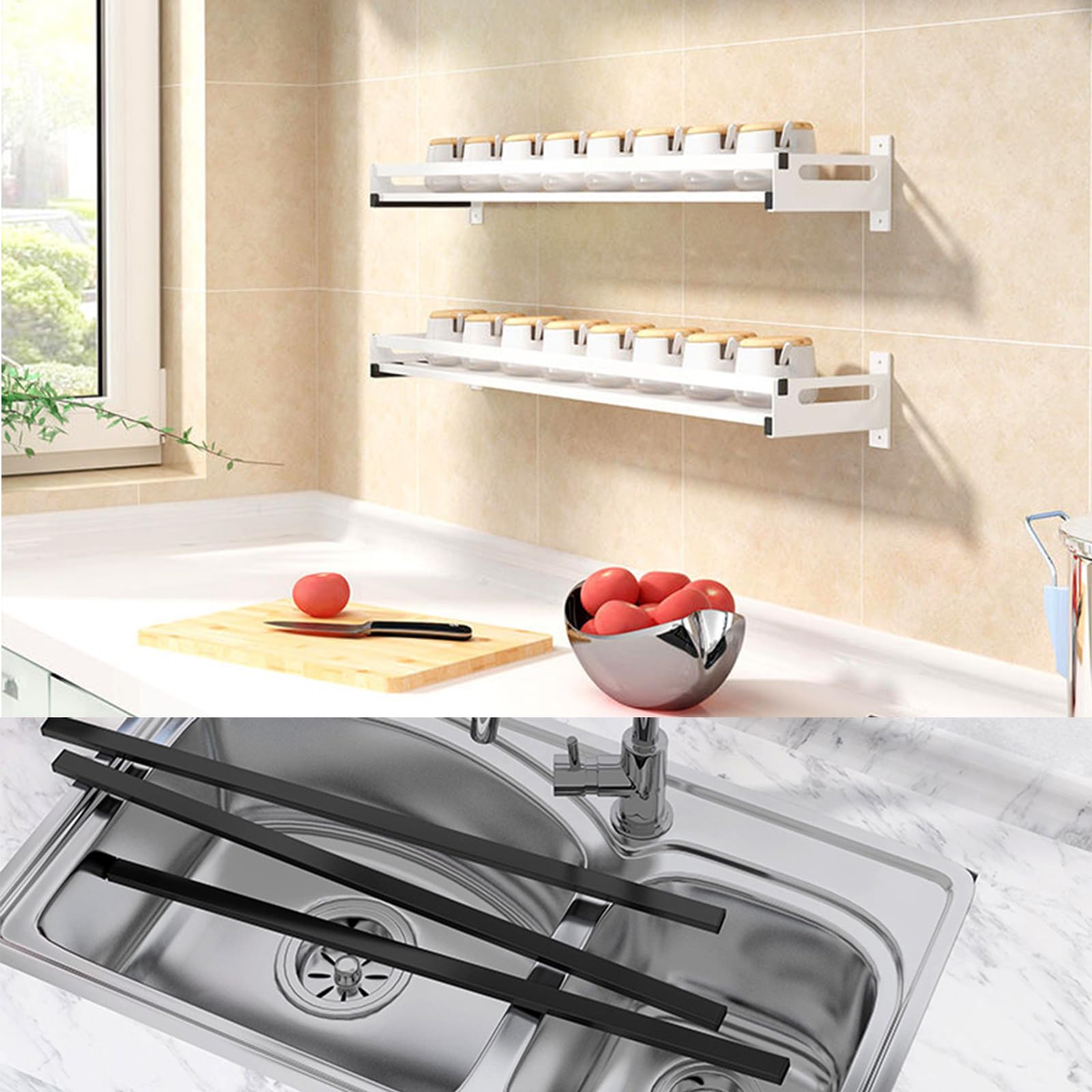 Support Mural Organisateur En Acier Inox - 25 Cm, Pour épices, Shampoing, Cuisine, Salle De Bain - 8