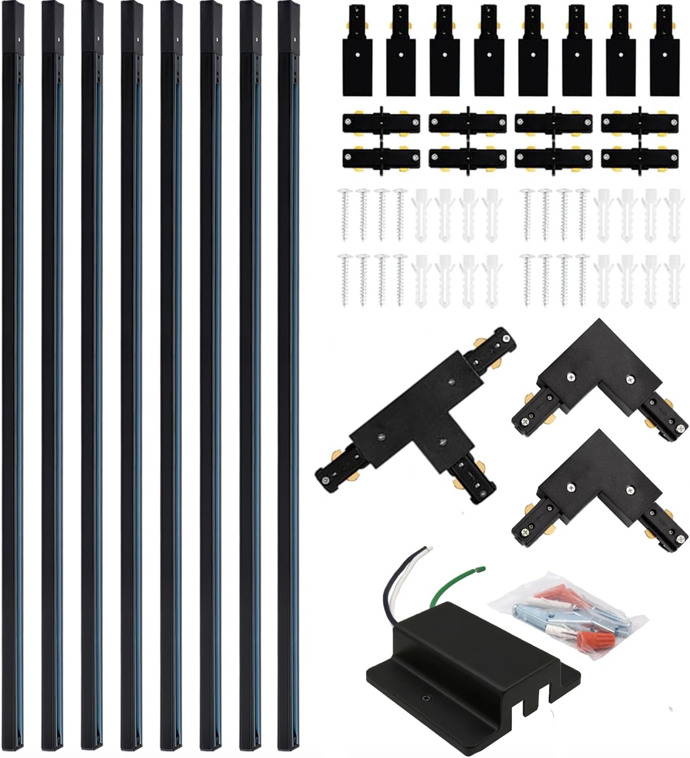 26FT H Track Lighting Rails Black, H Type Track Lighting Rails Kit with Floating Canopy Connector, End Caps, Live End Feed, L Connectors, Compatible with 3-Wire Single Circuit H Style System
