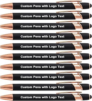 Personalized Pens Ballpoint with Stylus, Black, 10 Pcs