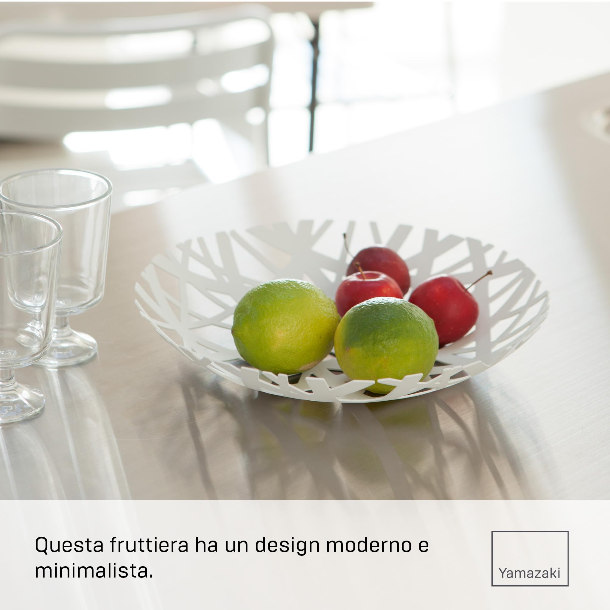 YAMAZAKI 2497 TOWER Fruit Bowl, white, Steel, 26 x 26 x 4.5 cm