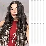 FESHFEN Colored Clip in Hair Extensions - 10 PCS White Highlighted Hair Piece Straight Synthetic Clip in Hairpieces for Women 22 inch